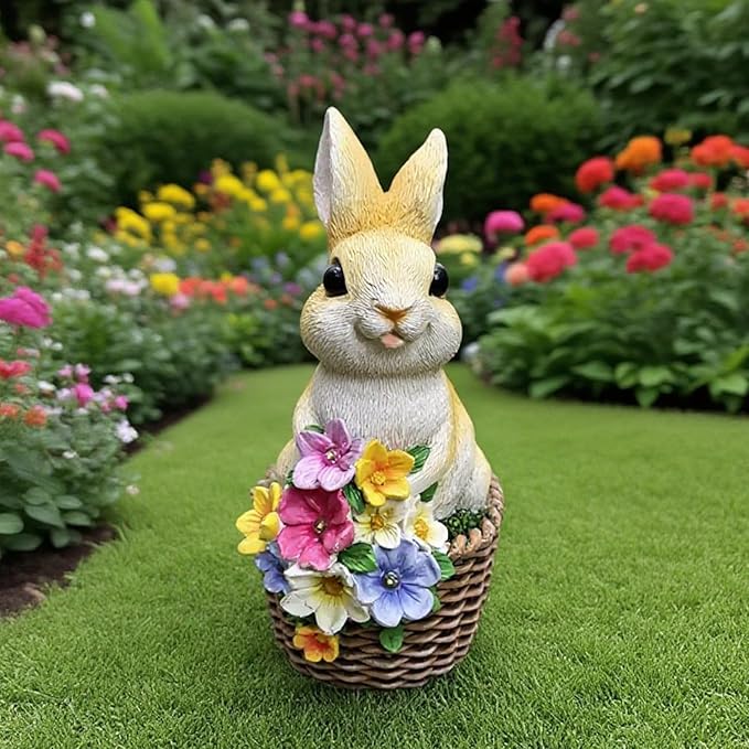 Solar Garden Statue LED Outdoor Garden Decor Funny Animal Sculpture for Yard Patio Lawn Weatherproof Resin Birthday Art Gift（Rabbit）