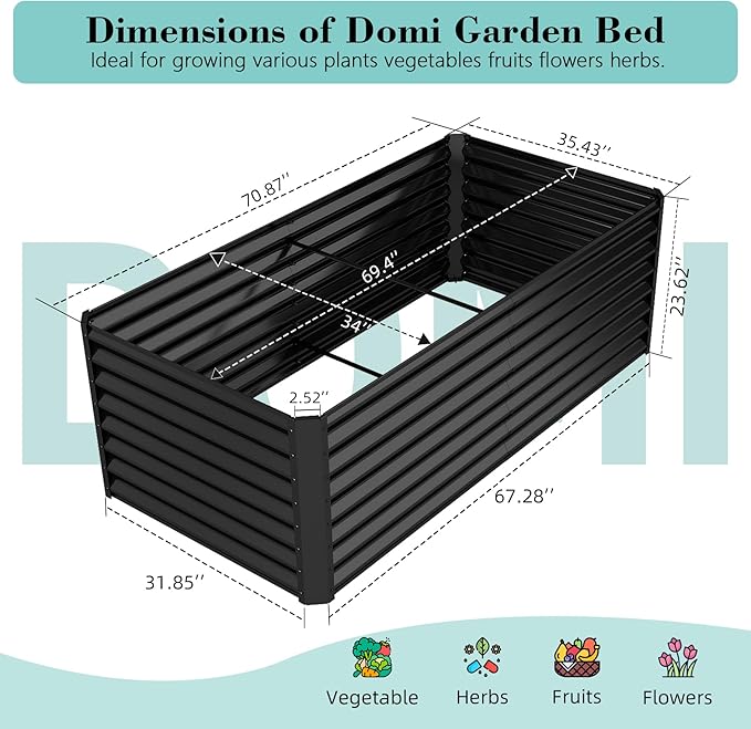 Domi 6×3×2 ft Galvanized Raised Garden Bed, Outdoor Planter Garden Boxes Large Metal Planter Box for Gardening Vegetables Fruits Flowers, Grey