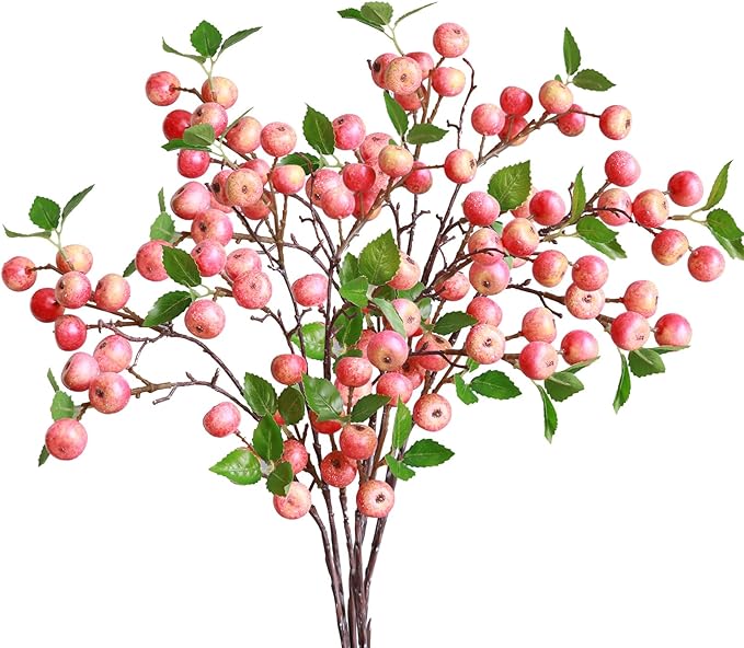 Forlaoers Like Natural 8Pcs 21.6 Inch Pink Faux Berries Fake Berry Branches Artificial Flowers for Home Decor Christmas Decorations Bathroom Wedding Table Centerpieces Vase Fillers