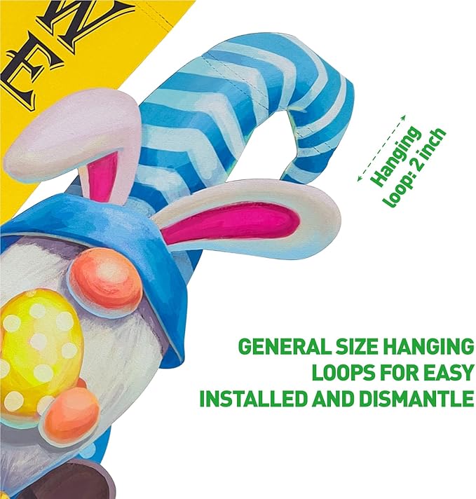 Welcome Easter Gnome Garden Flag, Gnome with Bunny Ears Eggs Blue Yard Outside Decorations, Outdoor Small Vertical Decorative Blackout Flags Double Sided 12 x 18