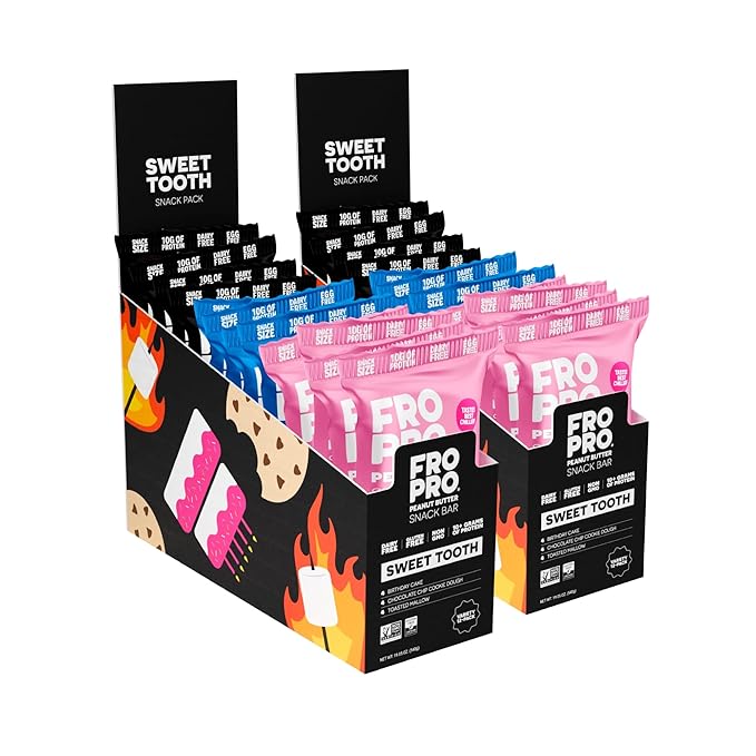 FROPRO Plant Protein Snack Bars - Plant Based Protein Bars, All-Natural, Gluten, Dairy, & Soy Free, High Protein Bars with Low Calories | Sweet Tooth Sampler, 24 Pack