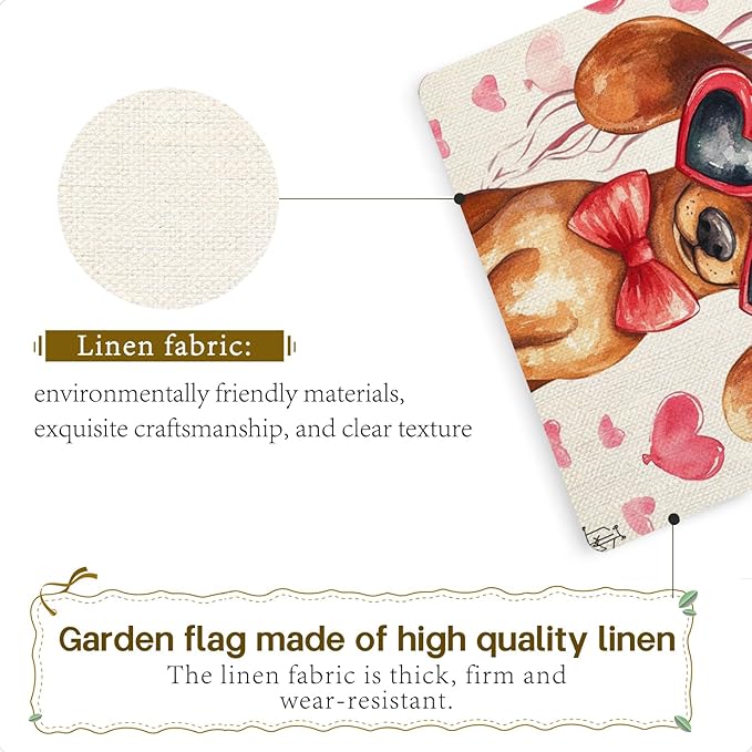 Valentine's Day Dachshund Hello Love Garden Flag, House Yard Plaid Love Heart Outside Decoration, Spring Holiday Wedding Anniversary Outdoor Small Decor 12x18(12645)