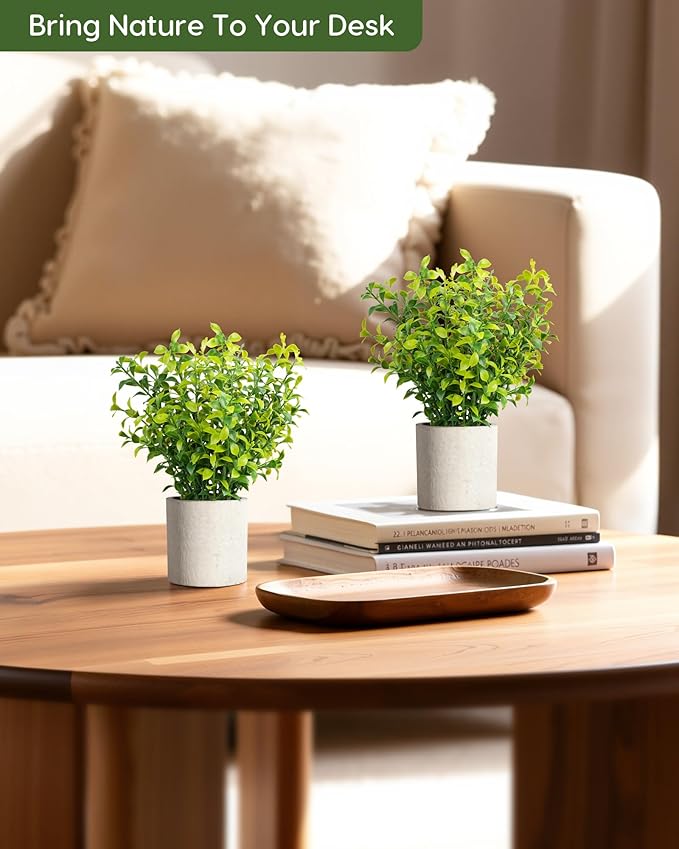 Velener 2 PCS Small Fake Eucalyptus Plant Artificial Potted Plants Indoor for Desk, Shelf, Home Decor Realistic Faux Plant for Office, Bathroom/Living Room Decoration (Sage Green)