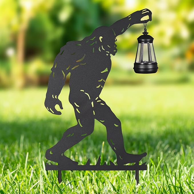 2Pack Solar Outdoor Garden Lights Stakes Solar Metal Bigfoot Lawn Deco Statue Black Bigfoot Patio Garden Decorative Stakes with Lantern Christmas Birthday Gifts for Women Mom and Grandma