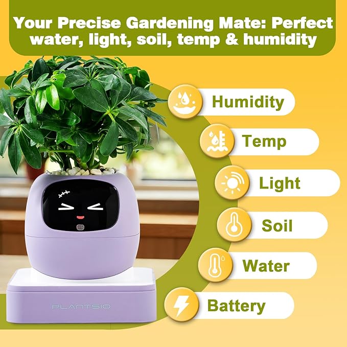 Plantsio AI Smart Pot for Plants with App Control, Self-Watering, Visual Display & 80ml Reservoir, Digital Plant Pot Supports 100+ Plants, Pomodoro Timer, Clock & Calendar,Desk & Office Planter-Purple