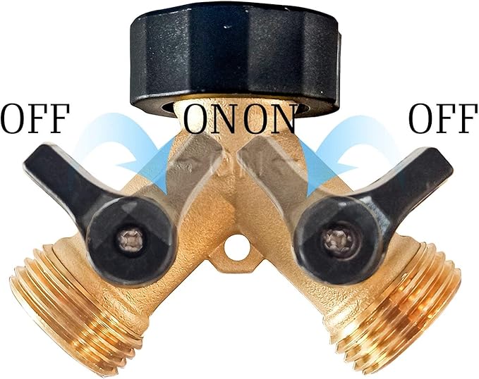 Hourleey Brass Garden Hose Splitter 2 Way, 3/4 Inch Hose Connector Tap Splitter, Hose Y Splitter, Hose Spigot Adapter 2 Valves with Extra Rubber Washers (1)