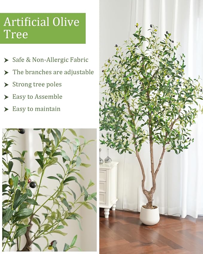 Sillaff Faux Plants Indoor, 6FT Fake Tree Large Artificial Tree Tall Faux Olive Tree with Pot, Nearly Natural Olive Branches and Fruits for Living Room Office Home Decor