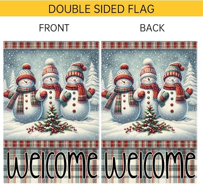 Welcome Snowman Garden Flag 12x18 Inch Double Sided Winter Christmas Burlap Yard Flag Holiday Outdoor Seasonal Decoration for House Lawn Porch Patio Home Decor