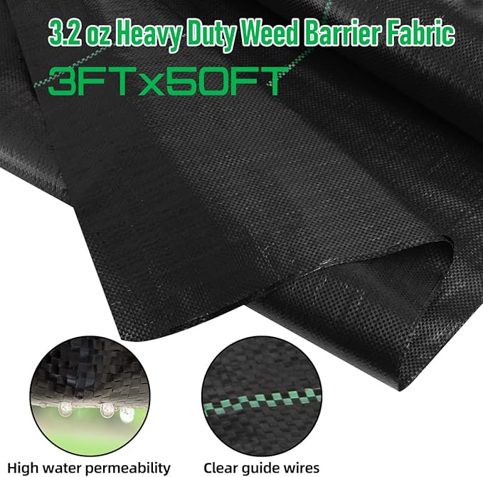 3FT x 50FT Weed Barrier Landscape Fabric, 3.2oz Premium Heavy Duty Garden Cloth, Ground Cover for Gardening, Farming
