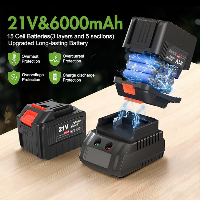 Leaf Blower Cordless 650CFM 280MPH Electric Leaf Blower with 2 x 6.0Ah Battery Operated 21V Powered, 6 Speed Mode, Handheld Blowers 2 Extended Tubes for Lawn Care, Patio, Dust, Blowing Leaves, Snow