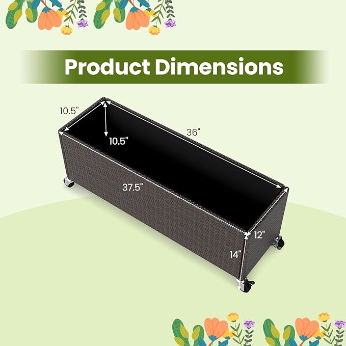 HAPPYGRILL Raised Garden Bed, All-Weather PE Rattan Elevated Planter Box w/Lockable Wheels, Liner for Growing Vegetables Flowers Herbs, Indoor Outdoor Wicker Rolling Gardening Box for Yard Patio (1)