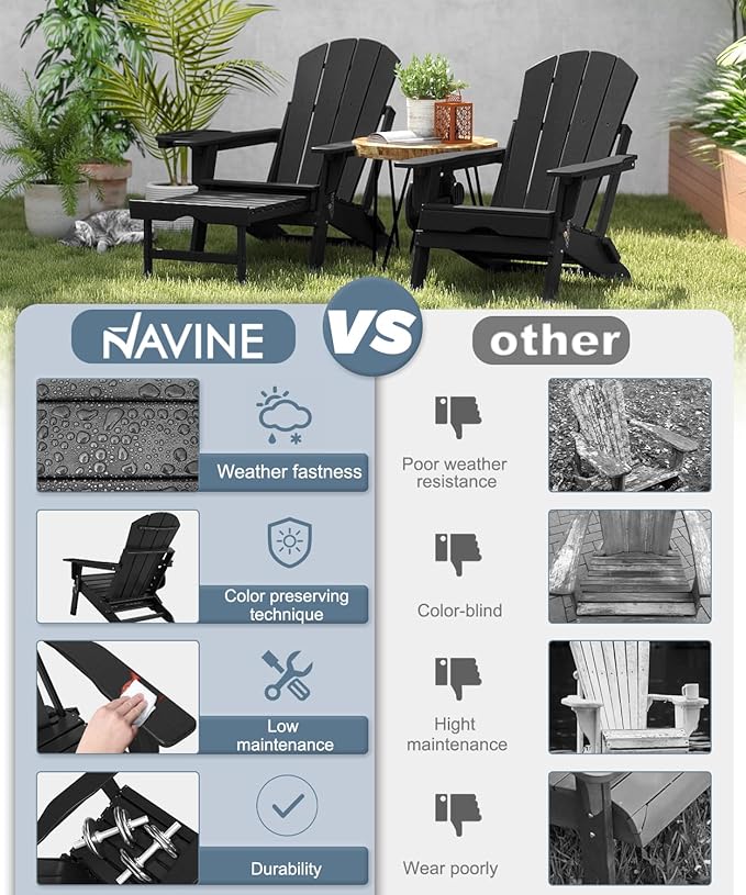 Adjustable Adirondack Chair with Retractable Ottoman Set of 6, HDPE Folding Adirondack Chair with Cup Holder, All Weather Fire Pit Chair for Outdoor.
