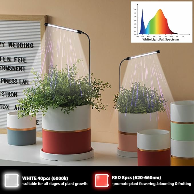 Juhefa Grow Light for Indoor Plants Growing, 6000K Full Spectrum Gooseneck Plant Lamp for Seedings Succulents Small Plants, Auto On/Off Timing & 5 Dimming, 4 Pack