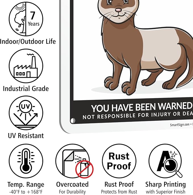 SmartSign Funny Beware Of Ferrets Warning Sign - 10"x7", 40 mil Laminated Rust-free Aluminum - Metal Signs for Wall Decor, Outdoors, Patio, Gifts, Cafe - Ferrets Theme, Made in USA