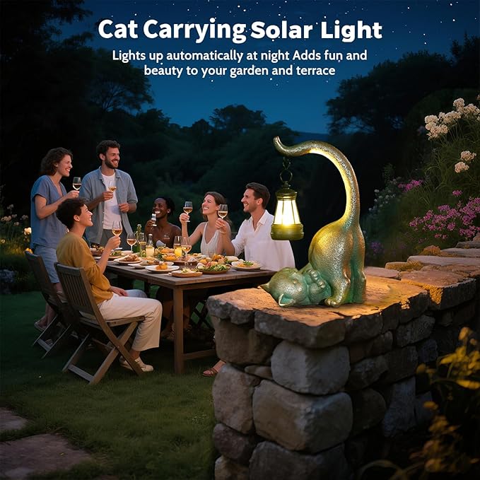 Roundot Cat Garden Statue Outside Decor with Lantern for Yard Art Lawn Ornaments Porch Patio Balcony Home House Birthday Gifts for Grandma Mom Women Sister Lover
