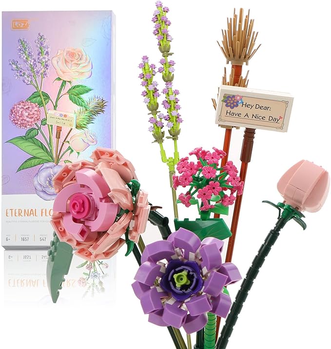 MEIEST Mini Building Blocks Botanical Collection Construction Building Bricks Toy, Plant Model Eternal Flowers Home Decor, 6+(Purple)