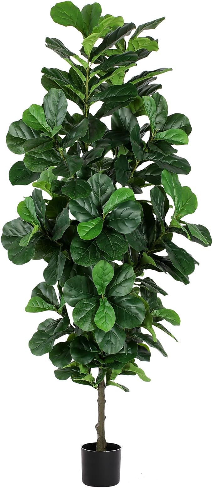 FLOWORLD Fiddle Leaf Fig Tree 7ft Tall Artificial Tree in Plastic Pot Fake Ficus Lyrata Plants with 184 Decorative Fiddle Leaves Faux Fig Trees for Home Office Living Room Decor Indoor Outdoor