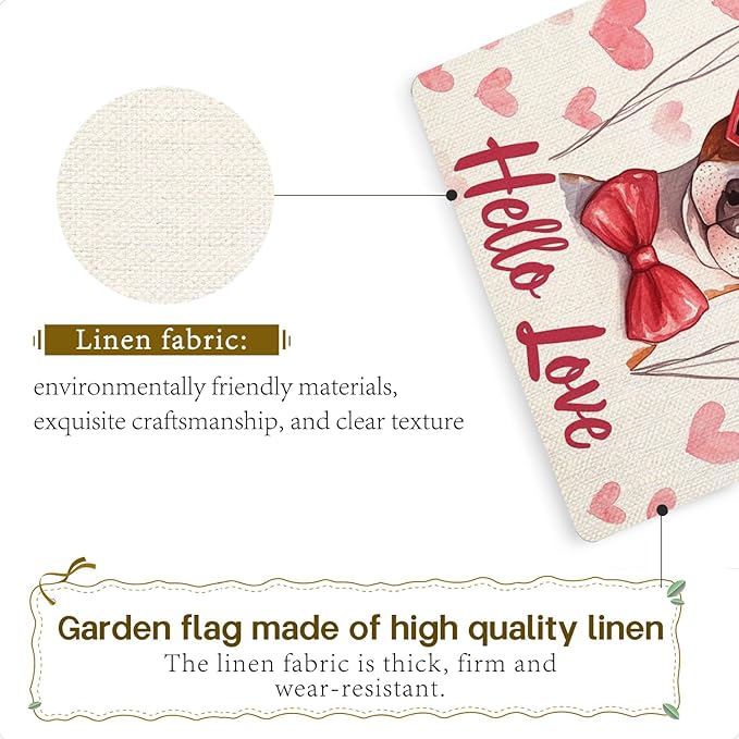 Valentine's Day Basenji Hello Love Garden Flag, House Yard Plaid Love Heart Outside Decoration, Spring Holiday Wedding Anniversary Outdoor Small Decor 12x18(12615)