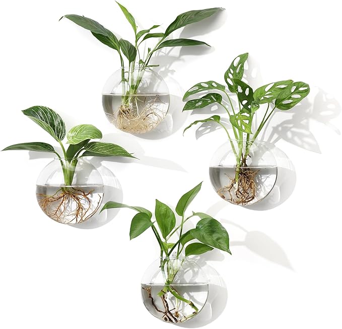 onepeng 4Pcs Wall Hanging Planter Propagation Stations Glass Terrariums Vase for Hydroponics Plants, Bathroom, Home Office Living Room Decor Gift