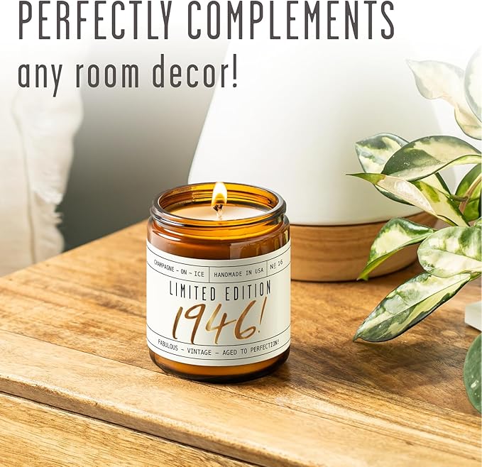 80th Birthday Gifts for Women - 'Limited Edition 1946' Soy, w/Champagne on Ice I 1946 Birthday Gifts for Women I 16oz Reusable Jar, 50Hr Burn, Made in USA