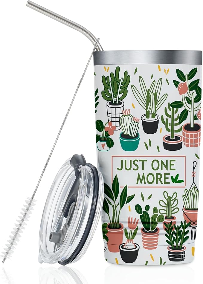 Onebttl Gardening Gifts for Women, Tumbler for Plant Lovers, Gardeners - 20oz/590ml Double Wall Vacuum Insulated Stainless Steel Tumbler Cups - Gifts for Birthday, Christmas - Just One More