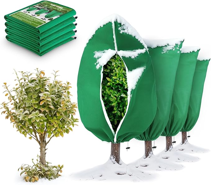 Clebay 2 Pack Plant Frost Protection Covers 23.6x31.5 Inches – Reusable Winter Plant Freeze Blanket with Drawstring, Breathable & Waterproof Frost Cloth for Shrubs, Bushes, and Small Trees