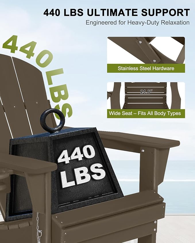 Folding Adirondack Chairs Set of 2 - Plastic Adirondack Chairs with Cup Holder, Weather Resistant for Outdoor, Patio, Lawn, Garden, Backyard Deck, Fire Pit - Dark Brown