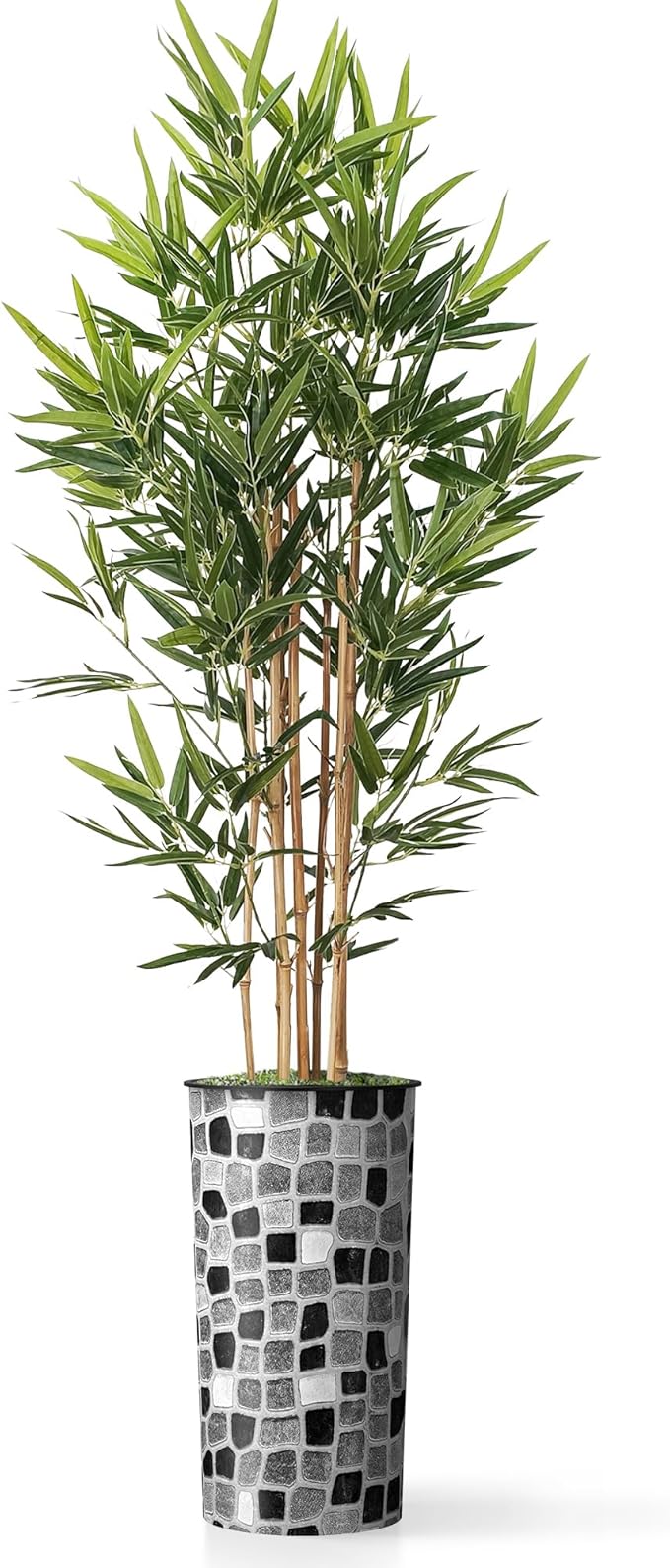 Artificial Tree in Modern Geometric Pattern Planter, Fake Bamboo Silk TRE for Indoor and Outdoor Home Decoration - 70" Overall Tall (Plant Pot Plus Tree)