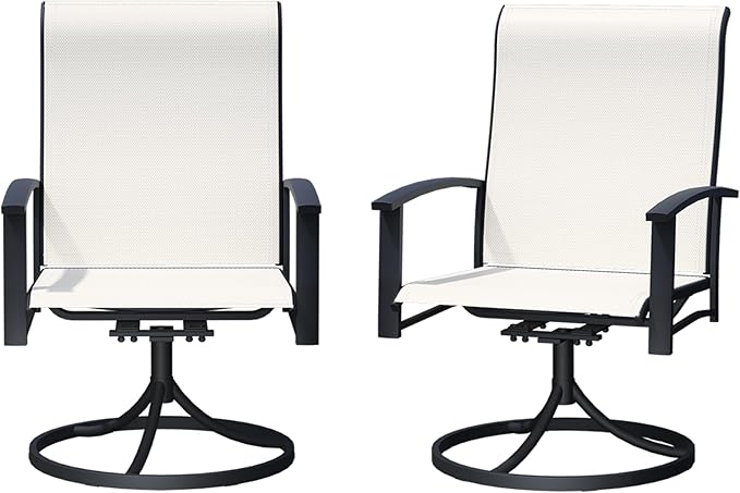 Patio Swivel Chairs Set of 2, All-Weather Metal Outdoor Dining Set with Breathable Mesh Seat, Lightweight Swivel Bistro Chairs for Garden, Deck, Porch & Comfortable Relaxation, Light Beige