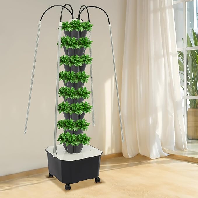 Hydroponics Growing System Kit,56 Pods Vertical Indoor Garden with LED Grow Light, Indoor Herb Garden with Wheels, Plant Germination Kit for Vegetable Fruit (40 Pods White)