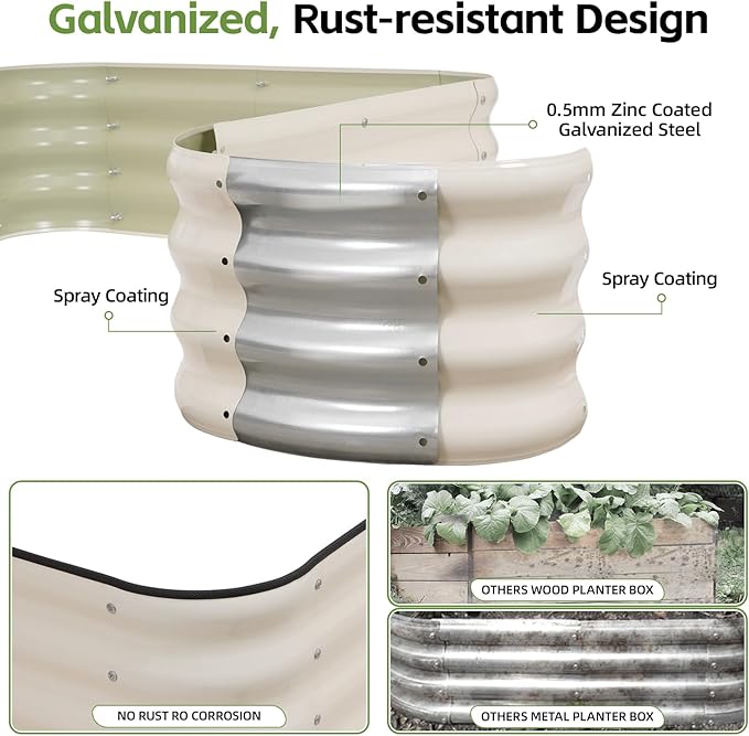 GoCampDriect 4IN1 Raised Garden Bed - 5x3x1ft Galvanized Raised Garden Boxes Outdoor Corrosion Resistant | Variable Shape 6x2x1ft Metal Raised Garden Beds for Planting Vegetable, Herb,Fruits,White