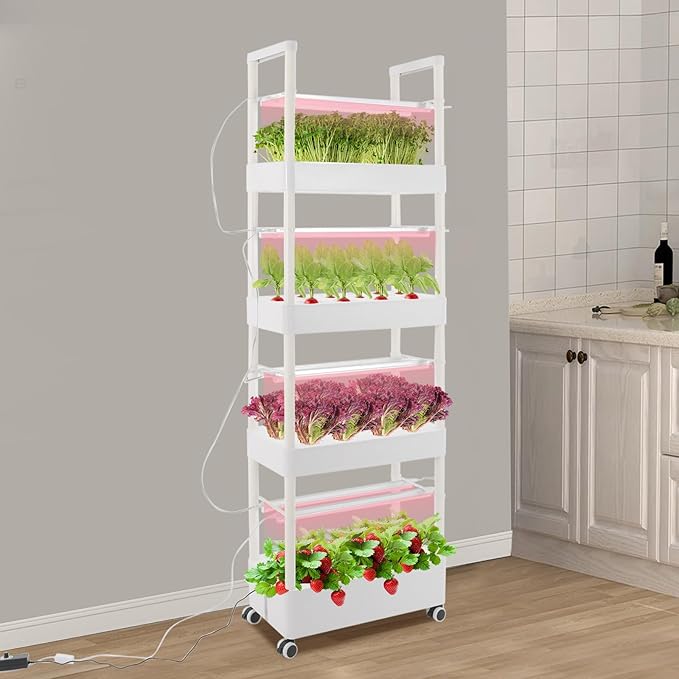 Hydroponics Growing System, 56 Pods Vertical Hydroponic Growing Tower with LED Grow Light, 32L Indoor Gardening System for Herb Vegetable Fruit