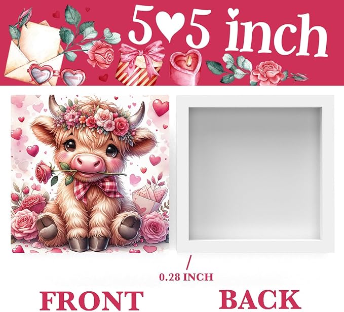 Valentines Day Decorations, Valentines Decor, Pink Valentine's Table Decor, Highland Cow Valentine's Gifts for Boyfriend Girlfriend, Highland Cow Decoration Gifts, Office Home Wooden Decoration Sign