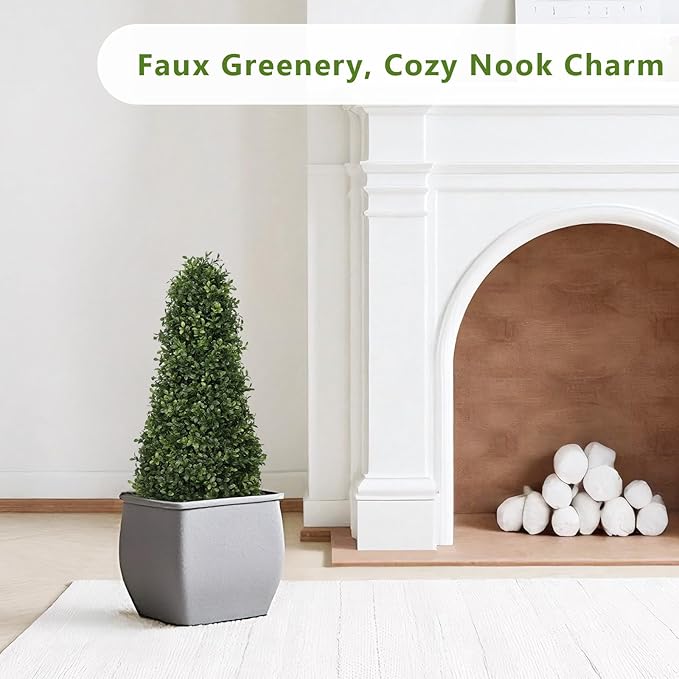 Azoco 3ft Artificial Boxwood Topiary Trees (Set of 2) - UV Resistant Faux Plants Outdoor, Realistic 36" Fake Cone Bushes and Shrubs for Front Porch, Planter, Patio - Low Maintenance & Evergreen
