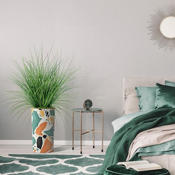 Artificial Tree in Modern Geometric Pattern Planter, Fake Onion Grass Silk Tree for Indoor and Outdoor Home Decoration - 55" Overall Tall (Plant Pot Plus Tree)