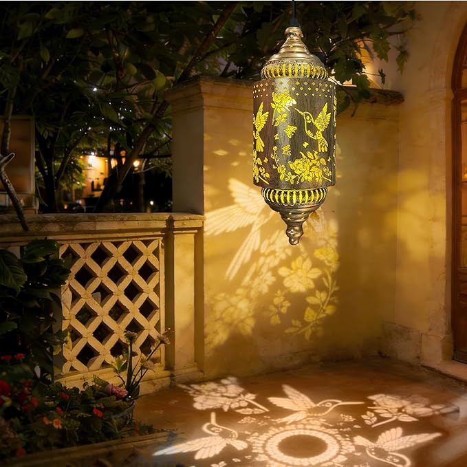 Hummingbird Solar Lantern Outdoor Garden Decor (2 Pack) Solar Lights Outdoor Waterproof, Hanging Lanterns Outdoor for Patio Pathway Yard Porch Backyard Gardening Gifts for Women Mom Grandma.