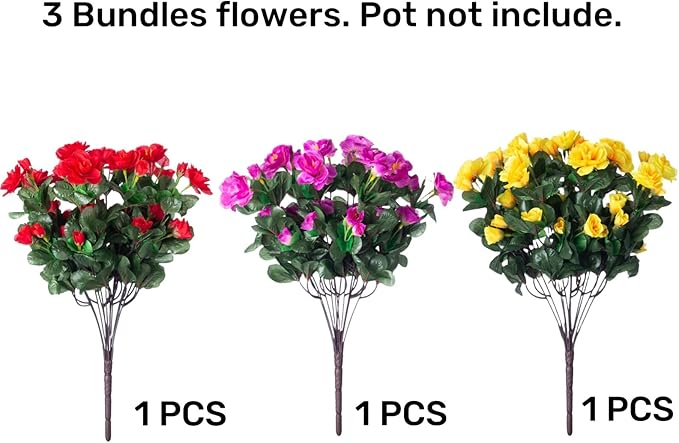 Ivydale Artificial Faux Flowers Plants for Outdoor Outside for Spring Decor,Fake Silk Colorful Camellia UV Resistant Look Real for Planter Pot Porch Patio Balcony Garden Yard Home, 3 Large Bundles