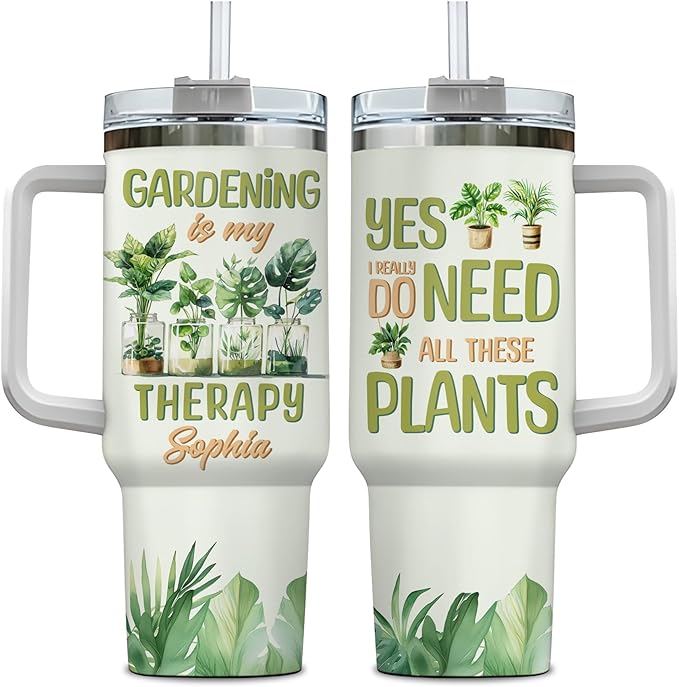 Hyturtle Personalized Plant Tumbler - Gardening Gifts For Women - Gifts For Gardener - Plant Lady Gift - Mothers Day Gifts For Plant Lovers - Gardener Gifts - Travel Coffee Cup 40oz With Lid Straw