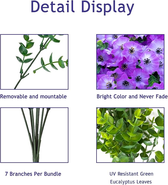 VDVST Artificial Flowers for Outdoors,UV Resistant Artificial Outdoor Flowers,Not-Fading Faux Flowers for Outdoor Planters Front Door Porch Yard Patio Garden Home Decor,12 Bundles(Gradient Purple)