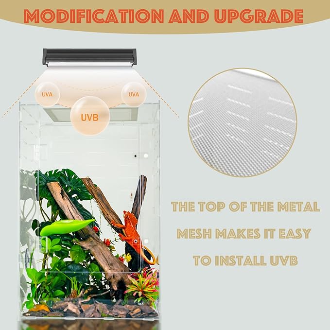maiyuolg 12x12x18 Reptile Tank 10 Gallon – Acrylic Reptile Enclosure Terrarium for Crested Gecko, Lizards, Spiders & Snakes – Clear Lizard Habitat Terrarium
