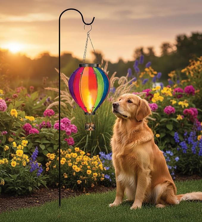 Regal Art & Gift Hot Air Balloon Solar Lantern – Hanging Solar-Powered LED Lights, Waterproof Portable Decorative Outdoor Lamp Made of Metal & Glass for Garden, Patios & Pathway – Rainbow(X-Large)
