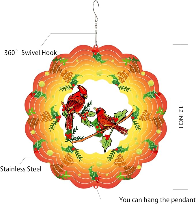 Cardinal Wind Spinners Clearance Metal Cardinal for Women, Mom, Grandma,12inch Hanging Wind Spinner for Outdoor&Indoor Decor Wind Kinetic Ornament for Yard Garden Decoration