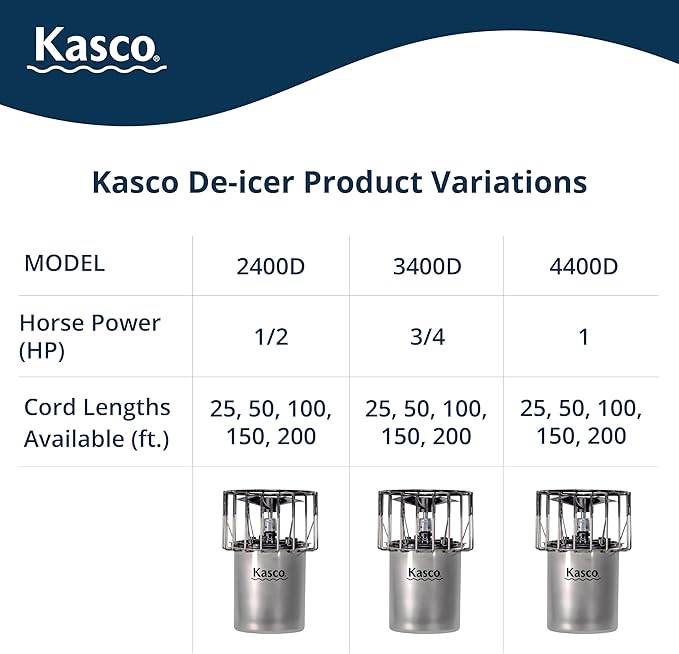 Kasco Deicer 1/2 HP Lake & Pond De-icer 120V – Single Phase with 100 Ft Electric Power Cord | Water Deicer for Ponds, Lakes & Dock Bubbler