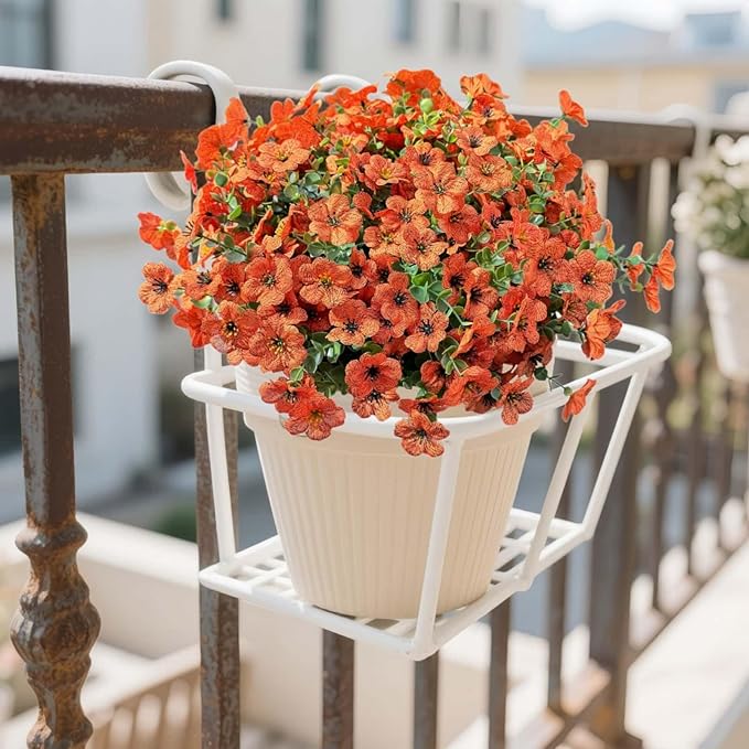 XccJLYB Artificial Flowers for Outdoor UV Resistant Fake Plants, 12 Bundles Fake Mums Silk Daisy in Pots for Porch Patio Garden, Faux Potted Home Decor for Outside (Orange)
