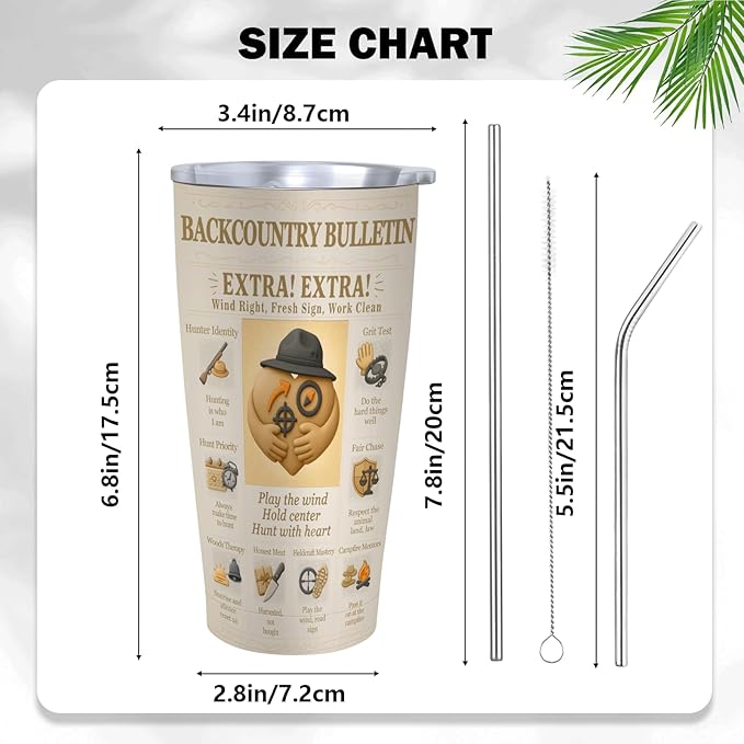 SNUGLYZEN Hunting Gifts Tumbler 20oz Insulated Stainless Steel Cup – Retro Newspaper-Style Hunter Creed Quote, Ethical Hunting & Woodsmanship – Gift for Hunters, Dad, Truck Travel, Camp