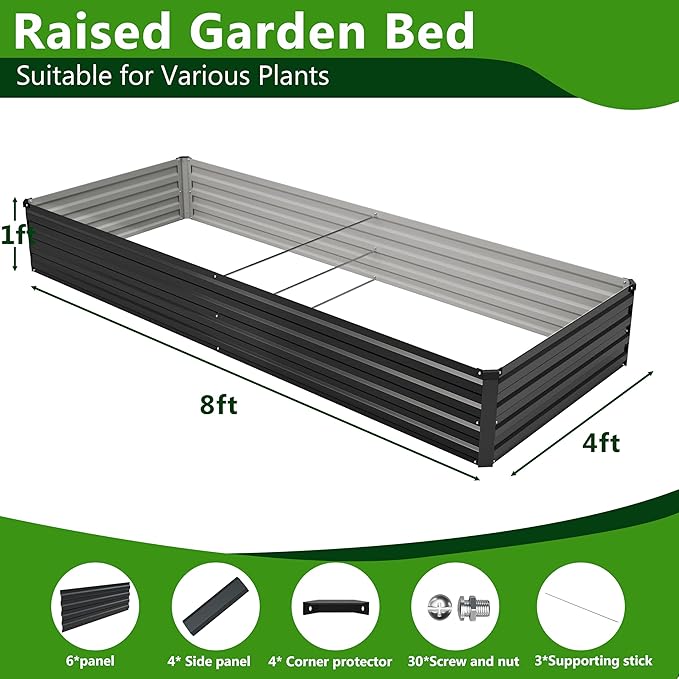 Easllre 2PCS 8x4x1ft Galvanized Raised Garden Bed Kit, Galvanized Planter Raised Garden Boxes Outdoor, Large Metal Raised Garden Beds for Vegetables,Black