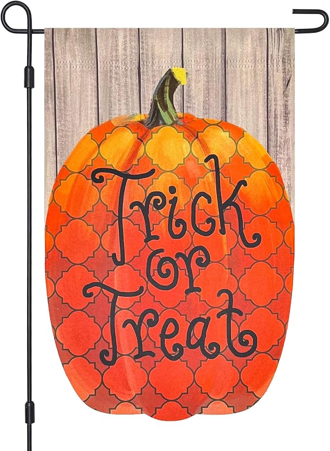 3D Halloween Trick or Treat Pumpkin Blackout Garden Flag ,Vertical Double Sided 12×18 Inch Retro Rhombus Pumpkin Yard Lawn Porch Flag ,Halloween Decorations Outdoor, Rustic Farmhouse Decor