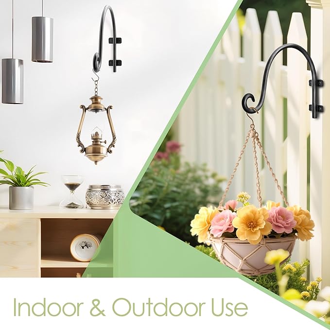 Lifyzoon Heavy Duty Hanging Plant Bracket - 2 Packs 12-Inch Bird Feeder Hangers, Black Metal Plant Bracket Wall Hook for Birdhouse, Wind Chimes, Hanging Lanterns, Easy to Install