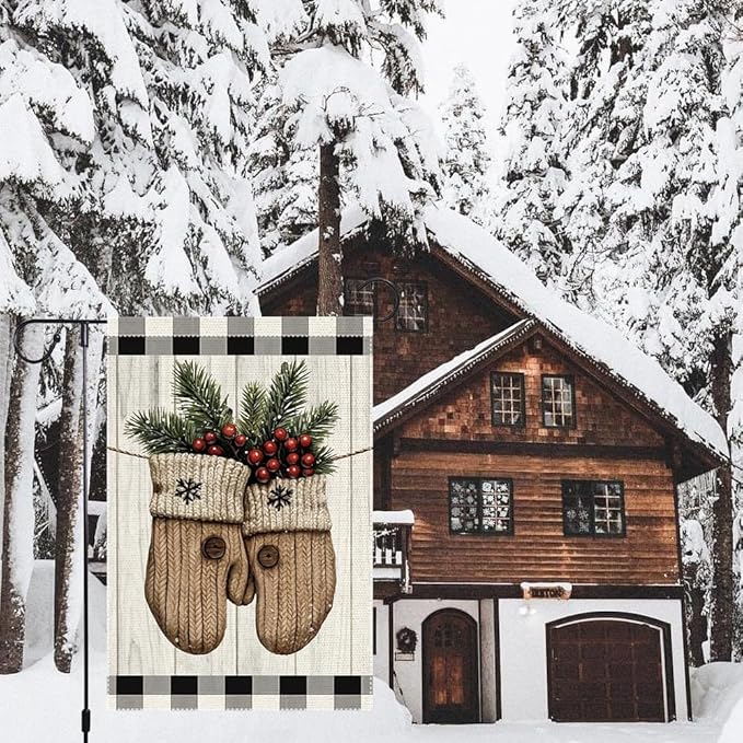Christmas Garden Flag 12x18 Inch Double Sided Burlap with Mason Jar Winter Design, Perfect for Outdoor Holiday Yard Decoration