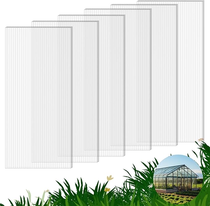 6 PCS Polycarbonate Greenhouse Panels, 4' x 2' x 0.24" Twin-Wall Panels, Polycarbonate Sheet for All Weather Outdoor Garden and Greenhouse Covering, Excellent Light Transmission & Weather Resistance